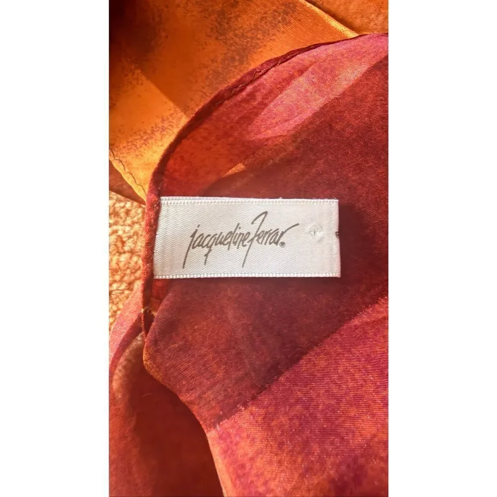 Jacqueline Ferrar 100% Silk Scarf Sheer Striped Brown Burgundy/Brown Wrap